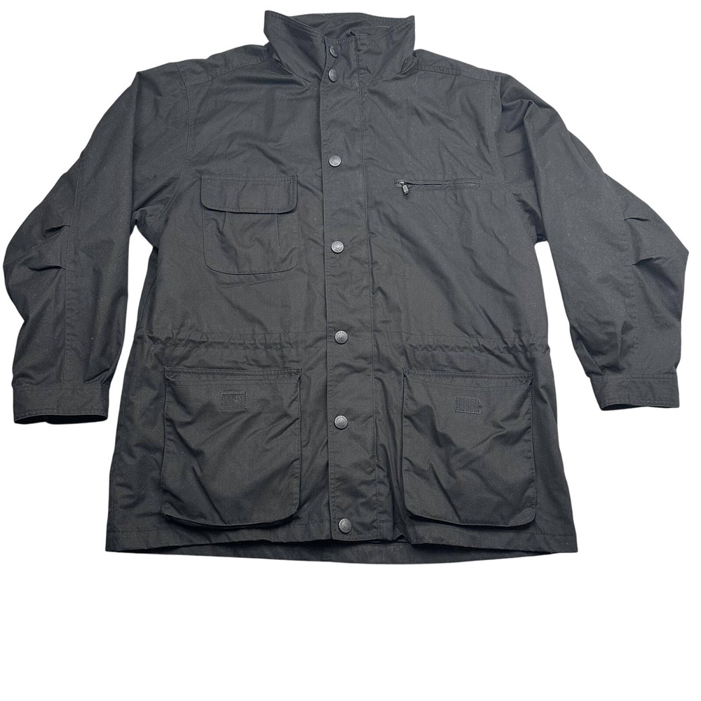 Eddie Bauer Field Jacket Mens L Black Utility Outdoor Chore Coat Flannel Lined